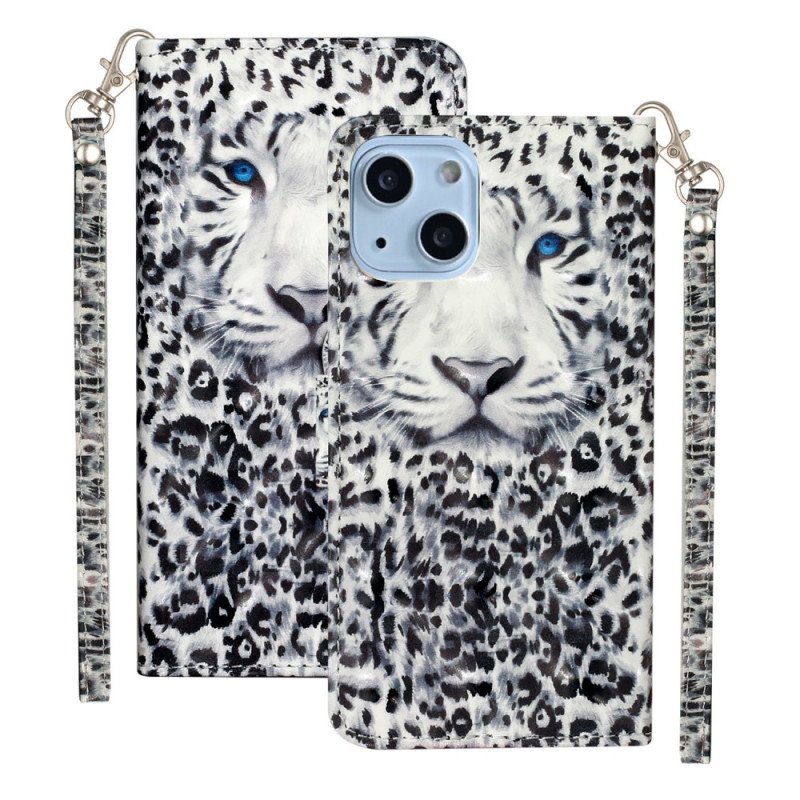 Fodral iPhone 15 Plus Med Kedjar 3d Leopard Med Rem