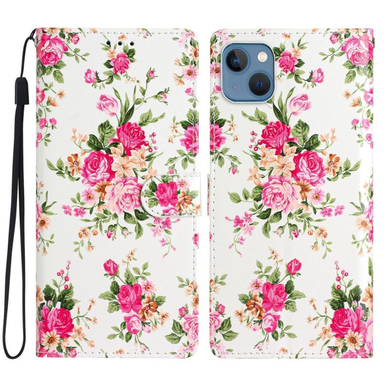 Fodral iPhone 15 Plus Med Kedjar Blommor Med Rem