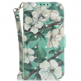 Fodral iPhone 15 Plus Med Kedjar Vita Blommor Med Rem