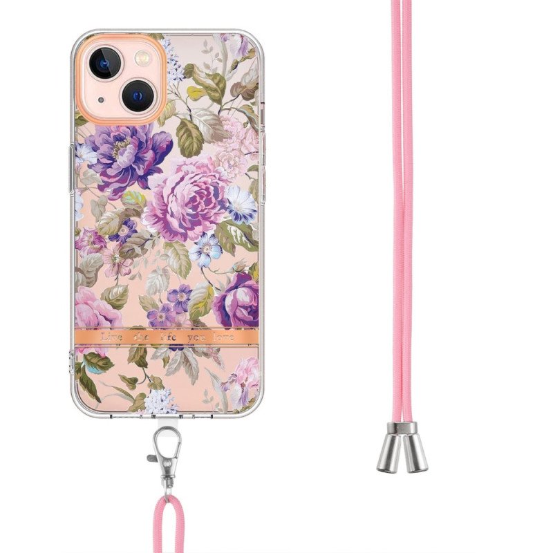 Skal iPhone 15 Plus Med Snodd Cordon Blommor