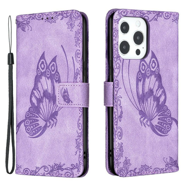 Fodral iPhone 13 Pro Max Med Kedjar Barock Strappy Butterfly