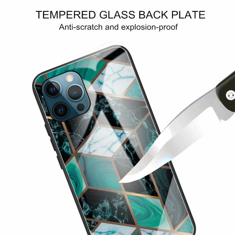 Skal iPhone 13 Pro Max Geometri Marmor Härdat Glas