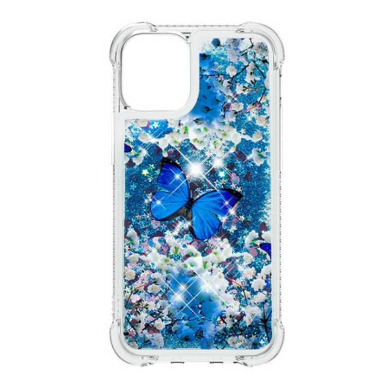 Skal iPhone 13 Pro Max Glitter Blå Fjärilar