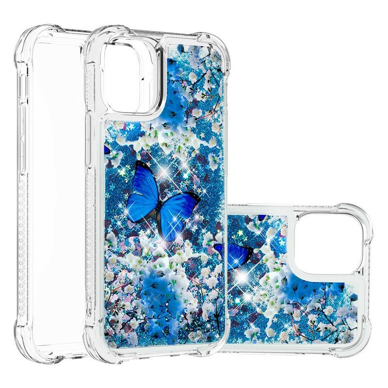 Skal iPhone 13 Pro Max Glitter Blå Fjärilar