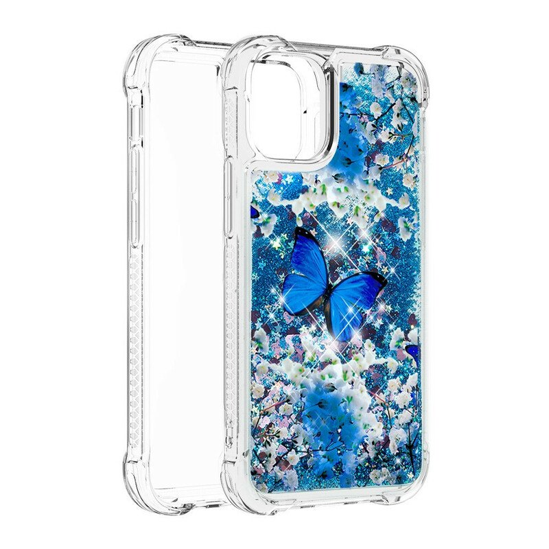 Skal iPhone 13 Pro Max Glitter Blå Fjärilar