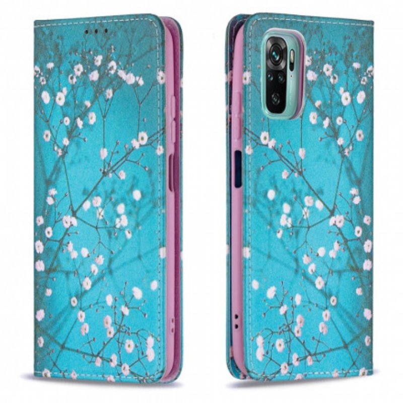 Folio-fodral Xiaomi Redmi Note 10 / 10S Läderfodral Blommande Grenar