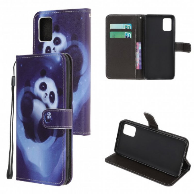 Läderfodral Xiaomi Redmi Note 10 / 10S Med Kedjar Panda Space Med Lanyard