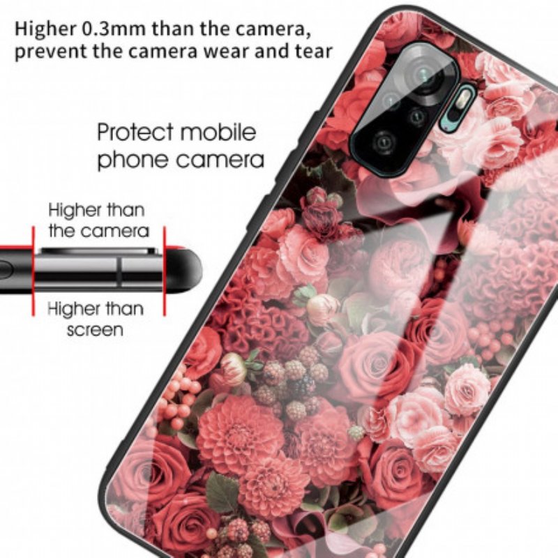 Mobilskal Xiaomi Redmi Note 10 / 10S Rosa Blommor Härdat Glas