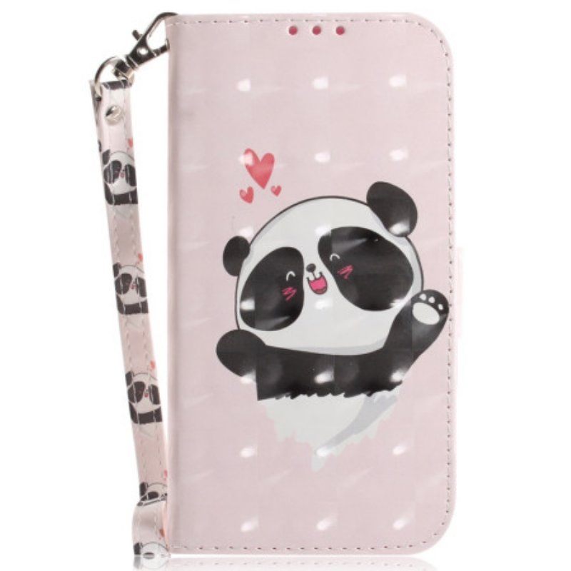 Läderfodral Oppo Reno 12 Pro 5g Telefonfodral Panda Love With Strap