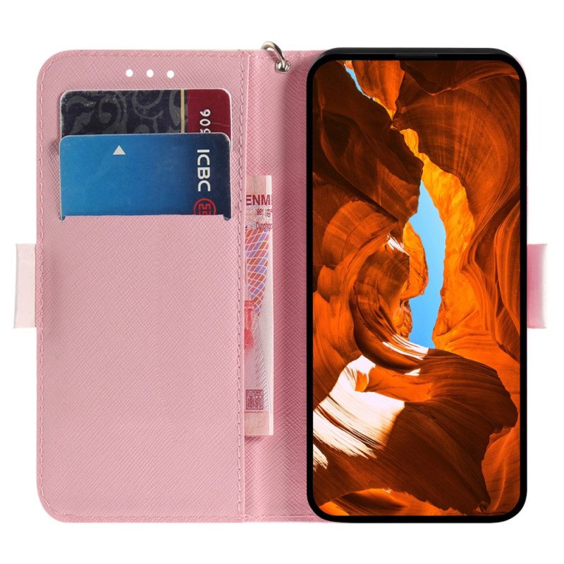 Läderfodral Oppo Reno 12 Pro 5g Telefonfodral Panda Love With Strap