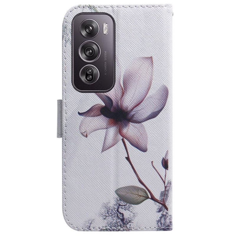 Läderskal Fodral Oppo Reno 12 Pro 5g Rosa Blomma