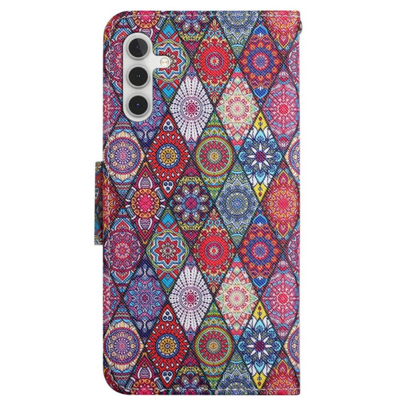 Läderfodral Samsung Galaxy A15 5g Telefonfodral Patchwork Med Rem