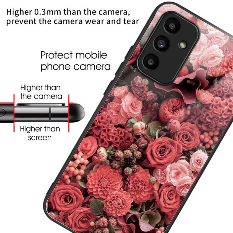 Skal Samsung Galaxy A15 5g Härdat Glas Röda Och Rosa Blommor