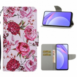 Fodral Xiaomi Redmi Note 9 Pro 5G Mästerliga Blommor Med Rem