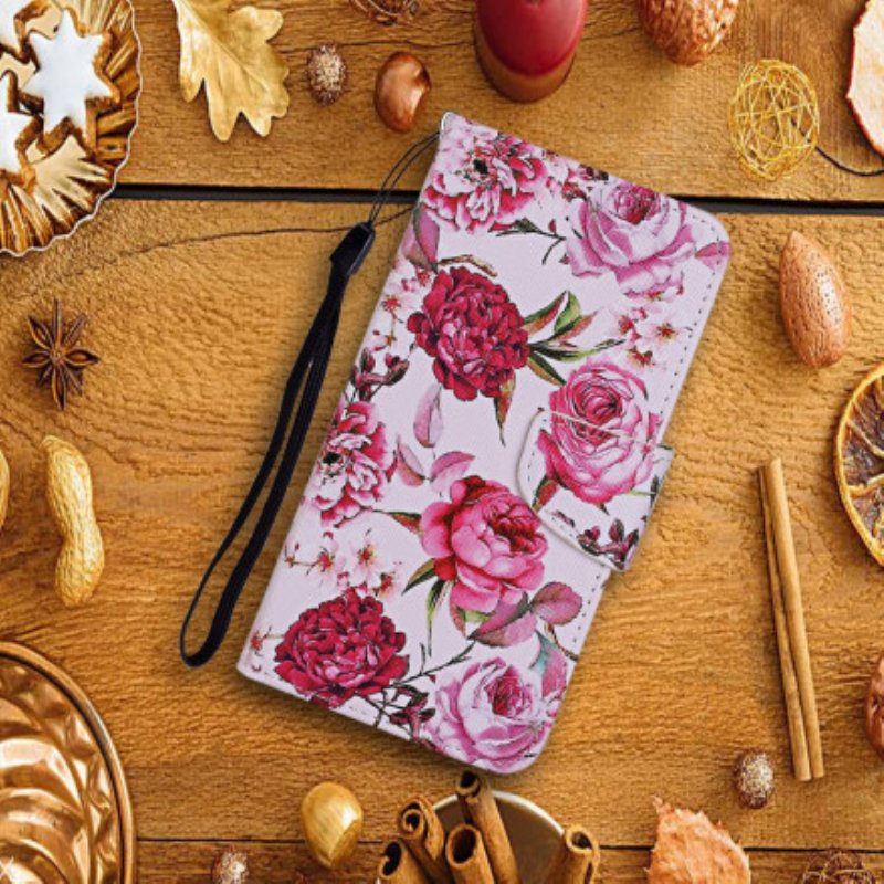 Fodral Xiaomi Redmi Note 9 Pro 5G Mästerliga Blommor Med Rem