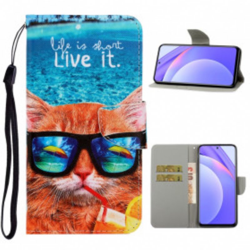 Folio-fodral Xiaomi Redmi Note 9 Pro 5G Med Kedjar Cat Live It Strappy