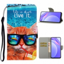 Folio-fodral Xiaomi Redmi Note 9 Pro 5G Med Kedjar Cat Live It Strappy