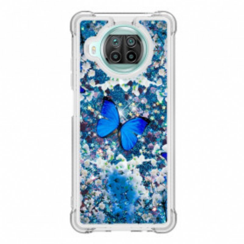 Skal Xiaomi Redmi Note 9 Pro 5G Glitter Blå Fjärilar