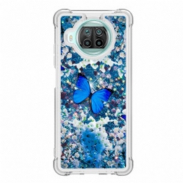 Skal Xiaomi Redmi Note 9 Pro 5G Glitter Blå Fjärilar