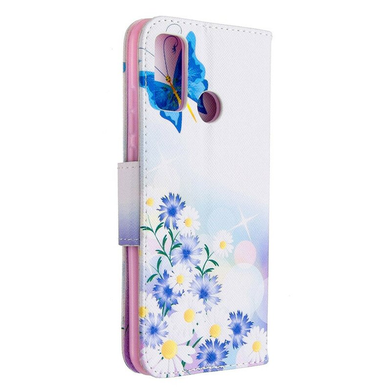 Fodral Huawei P Smart 2020 Målade Fjärilar Och Blommor