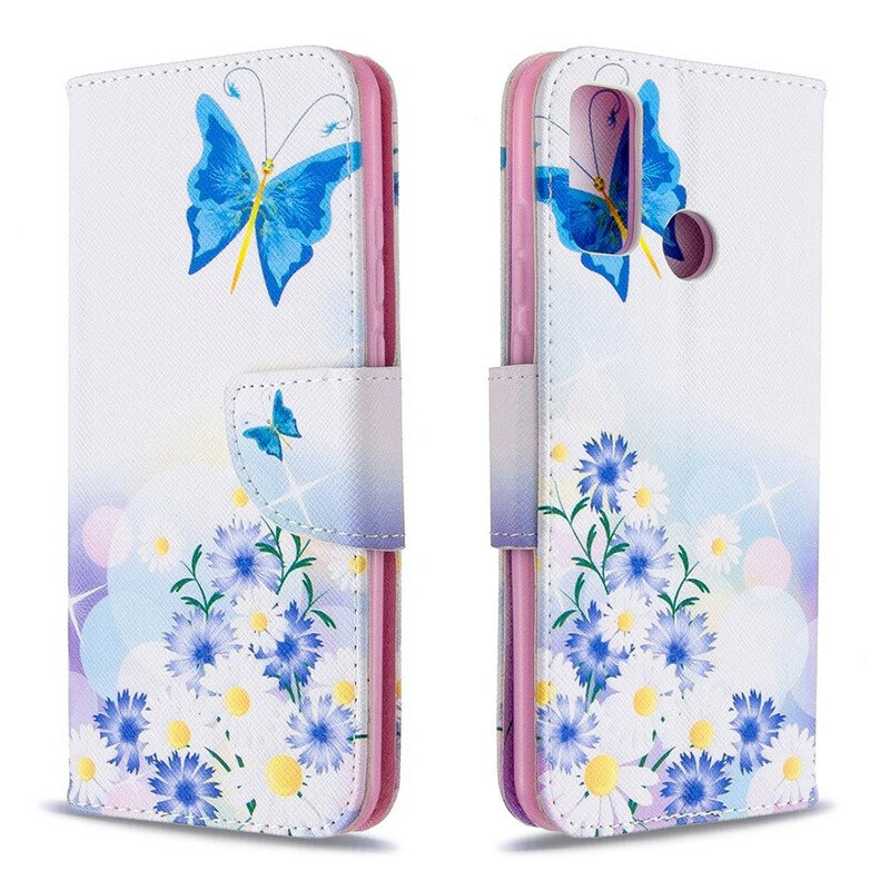 Fodral Huawei P Smart 2020 Målade Fjärilar Och Blommor