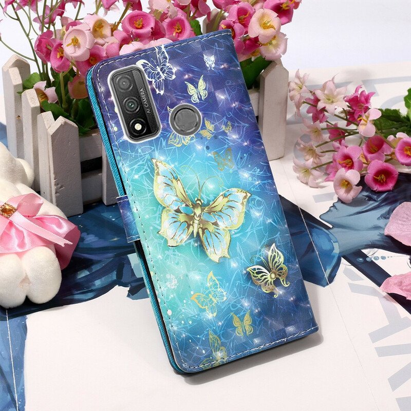 Fodral Huawei P Smart 2020 Med Kedjar Gyllene Fjärilar Med Rem