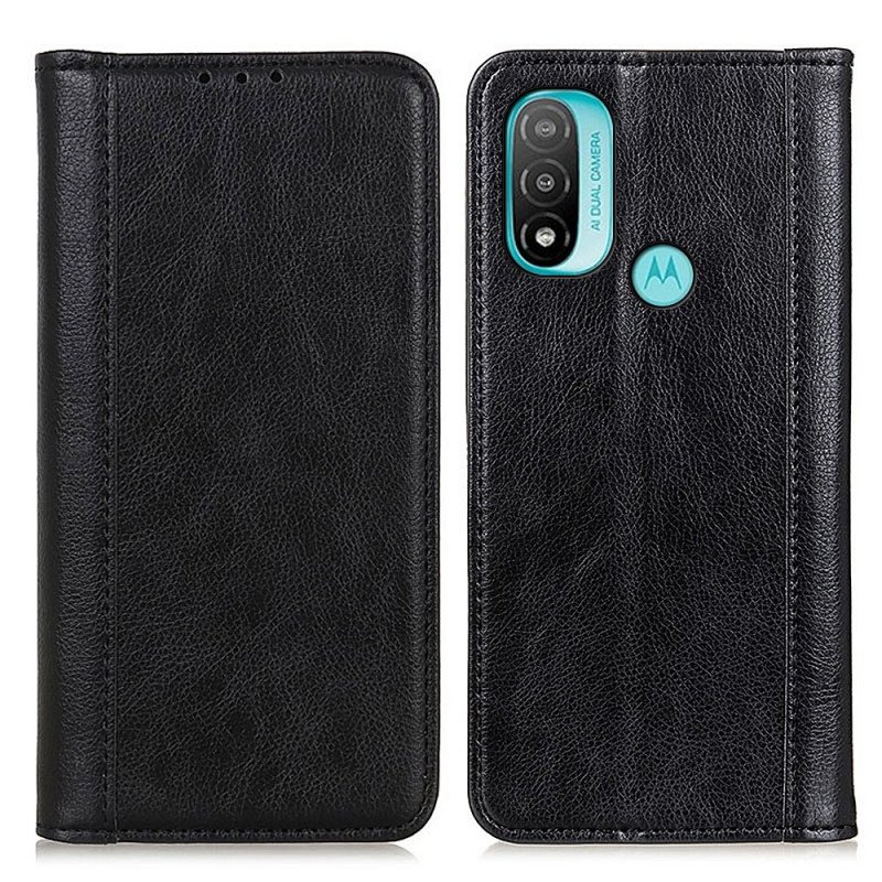 Folio-fodral Moto E40 / E30 / E20 Läderfodral Elegance Split Litchi Läder