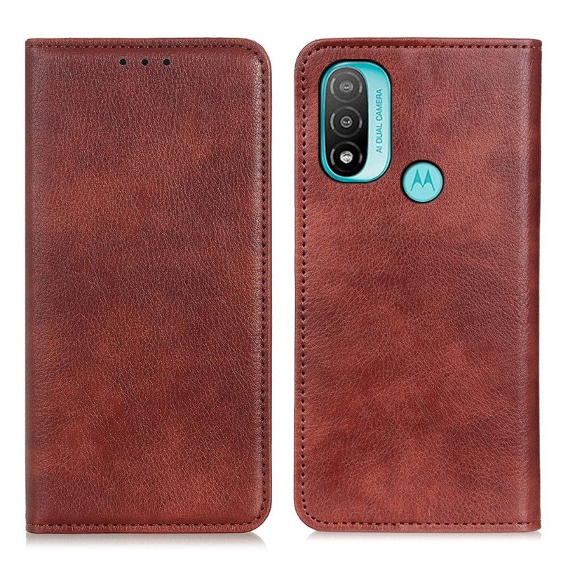 Folio-fodral Moto E40 / E30 / E20 Läderfodral Texturerat Delat Läder