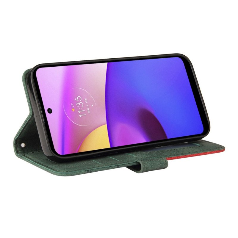 Läderfodral Moto E40 / E30 / E20 Tvåfärgad Signatur Konstläder