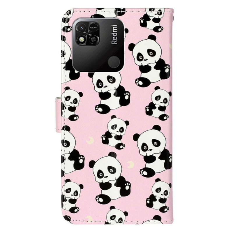 Folio-fodral Xiaomi Redmi 10A Med Kedjar Strappy Pandas