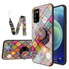 Mobilskal Samsung Galaxy A03s Patchwork Magnetisk Hållare