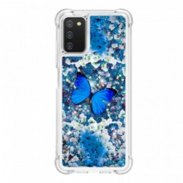 Skal Samsung Galaxy A03s Glitter Blå Fjärilar