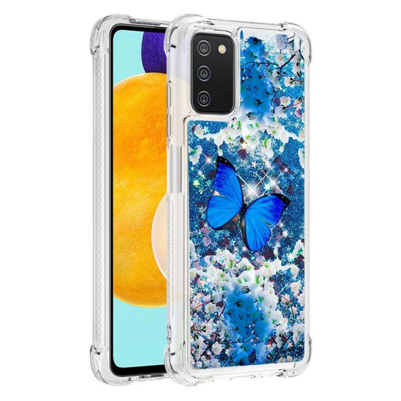 Skal Samsung Galaxy A03s Glitter Blå Fjärilar