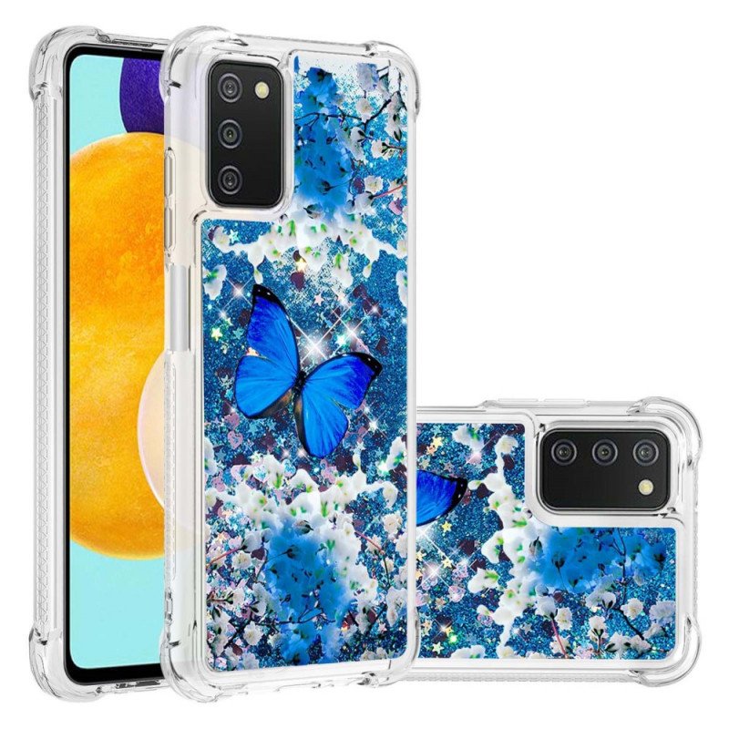 Skal Samsung Galaxy A03s Glitter Blå Fjärilar