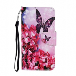 Folio-fodral Samsung Galaxy A31 Butterflies Floral Lanyard