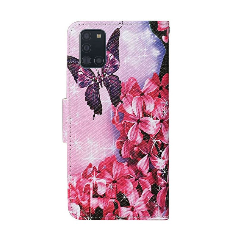 Folio-fodral Samsung Galaxy A31 Butterflies Floral Lanyard