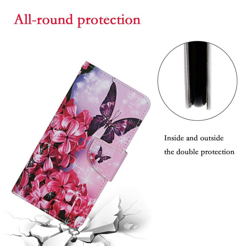 Folio-fodral Samsung Galaxy A31 Butterflies Floral Lanyard