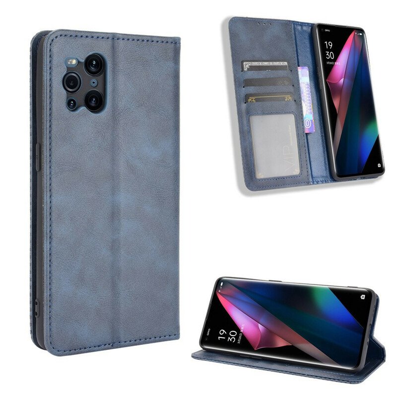 Folio-fodral Oppo Find X3 Pro Läderfodral Stiliserad Vintage Lädereffekt