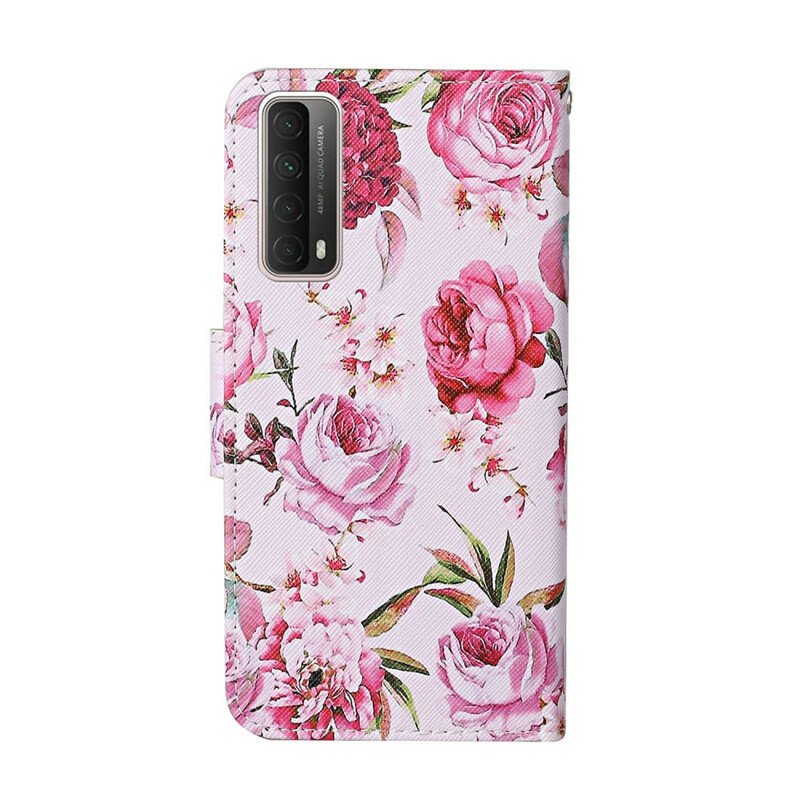 Fodral Huawei P Smart 2021 Mästerliga Blommor Med Rem