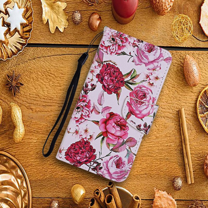 Fodral Huawei P Smart 2021 Mästerliga Blommor Med Rem