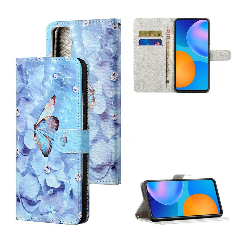 Folio-fodral Huawei P Smart 2021 Med Kedjar Strappy Diamond Butterflies