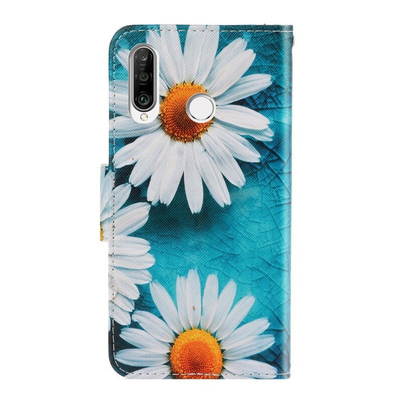 Läderfodral Huawei Y6p Med Kedjar Thong Daisies