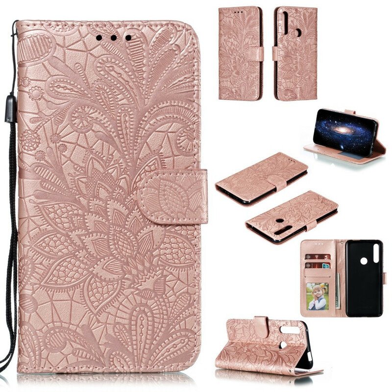 Läderfodral Huawei P Smart Z Med Kedjar Rem Tribal Flowers