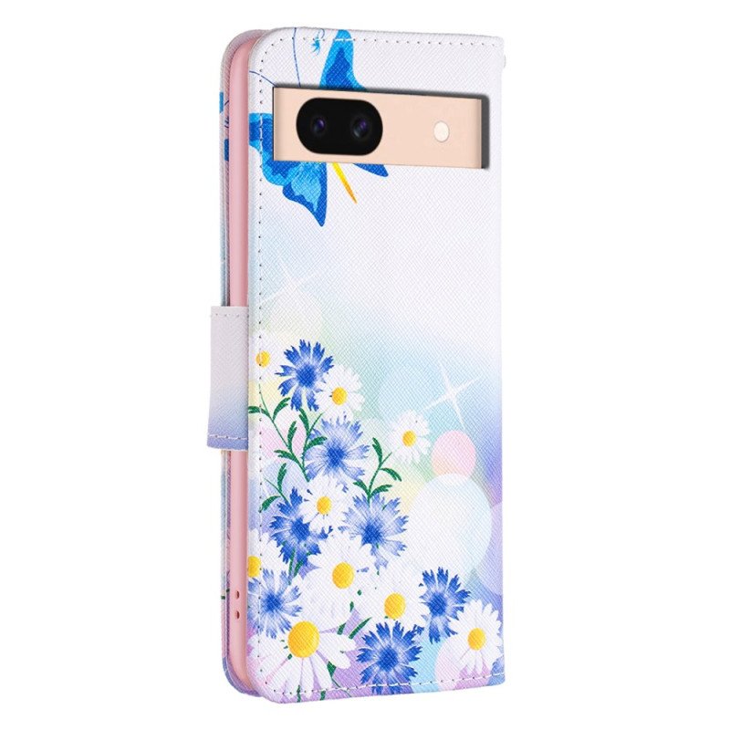 Fodral För Google Pixel 8a Fjärilar Och Blommor Akvarell