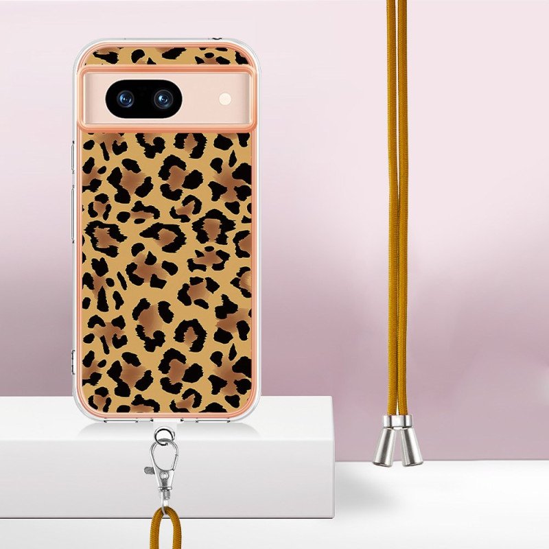 Skal Google Pixel 8a Dragsko Med Leopardtryck