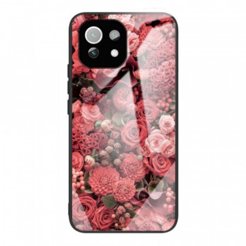 Skal Xiaomi Mi 11 Lite 4G / 5G / 5G NE Rosa Blommor Härdat Glas