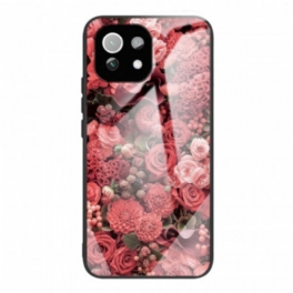 Skal Xiaomi Mi 11 Lite 4G / 5G / 5G NE Rosa Blommor Härdat Glas