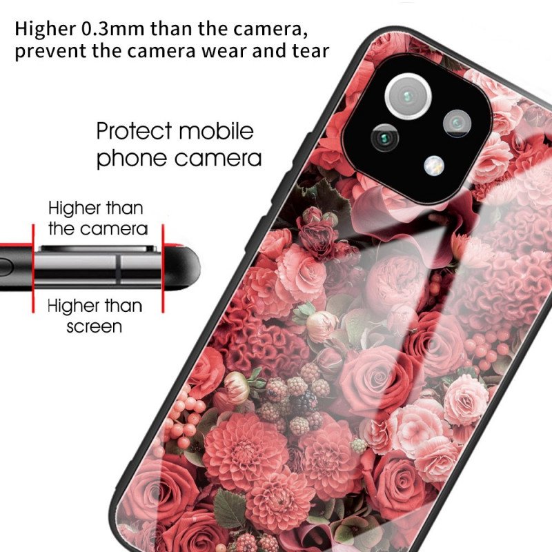 Skal Xiaomi Mi 11 Lite 4G / 5G / 5G NE Rosa Blommor Härdat Glas