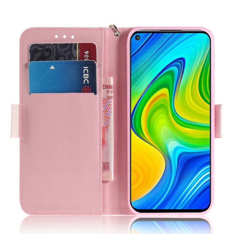 Läderfodral Xiaomi Redmi Note 9 Med Kedjar Rem Blomträd