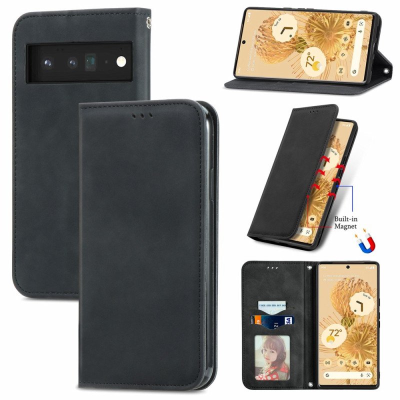 Folio-fodral Google Pixel 6 Pro Läderfodral Vintage Skin-touch Design